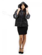 Grey faux fur size 46 short hair with hood and sleeve 3/4 - Image 4