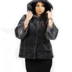 Grey faux fur size 46 short hair with hood and sleeve 3/4
