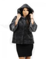 Grey faux fur size 46 short hair with hood and sleeve 3/4