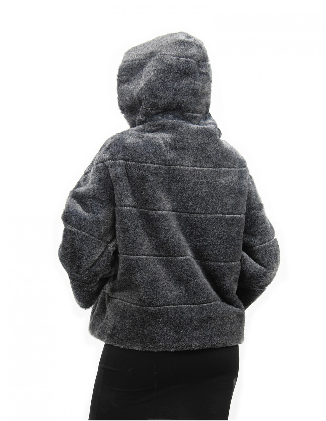 Grey faux fur size 46 short hair with hood and sleeve 3/4 - Image 5