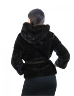 Mahagoni Kapuzenjacke Größe 44 horizontales Nerzfell mit Ledergürtel Außentaschen – Bild 6