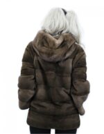 Hooded jacket scanbrown 70 cm long size 54 horizontal mink fur coat with leather belt external pockets - Image 6