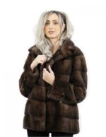 Giacca 70 cm tasche a boccale colore mogano taglia 44 colore scanbrown coulisse sui polsi collo pistagna