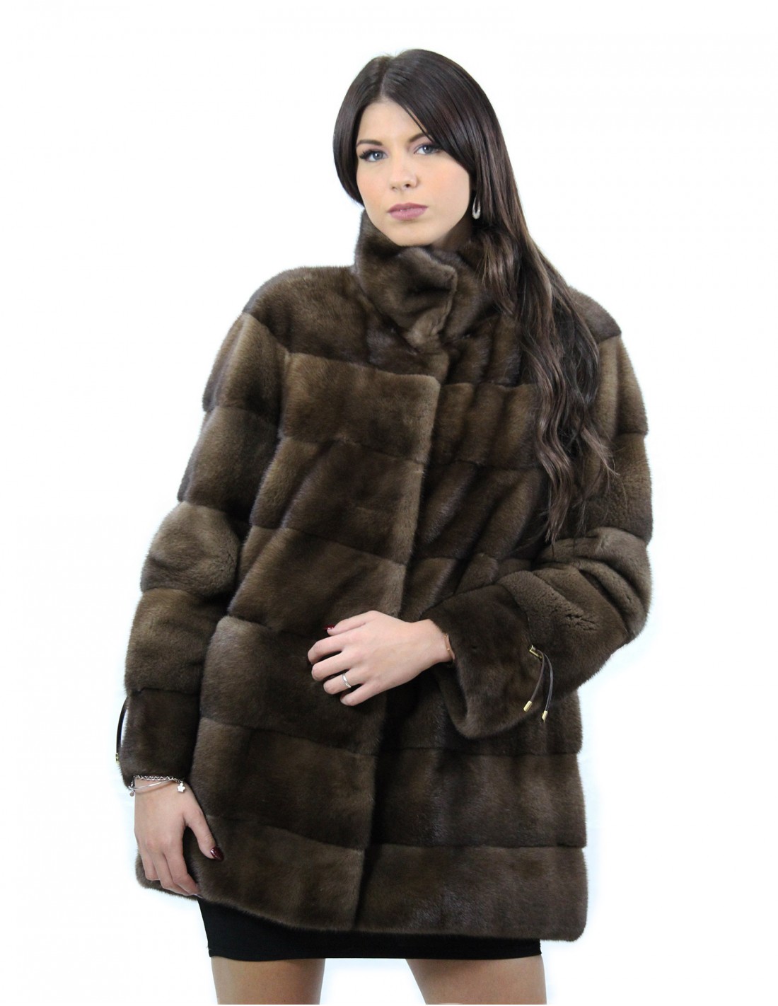 Giacca 80 cm tasche a boccale colore mogano taglia 48 colore scanbrown coulisse sui polsi collo pistagna