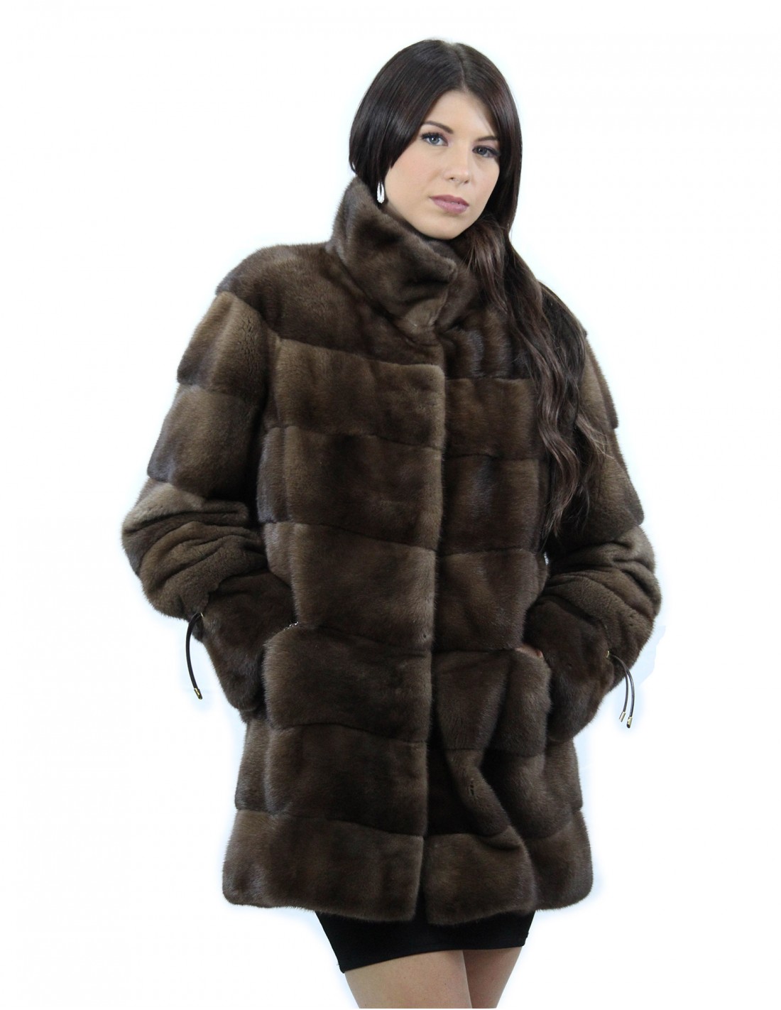 Jacke 80 cm Taschen Becher Mahagoni Größe 48 Farbe scanbrown Kordelzug an den Handgelenken Pistany Kragen – Bild 4