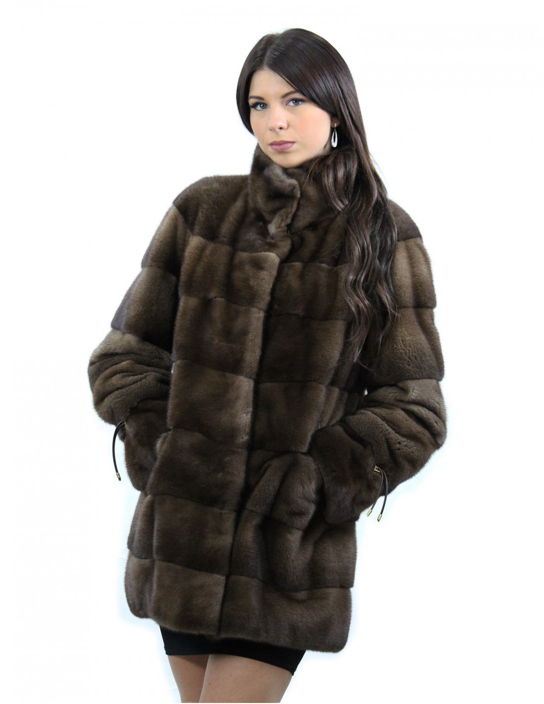 Jacke 80 cm Bechertaschen mahagonifarben Gr. 54 Farbe scanbraun Kordelzug an den Manschetten Kragen – Bild 3