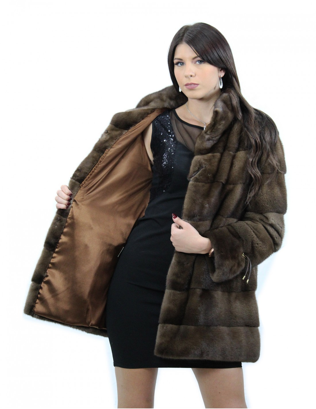 Jacke 80 cm Bechertaschen mahagonifarben Gr. 54 Farbe scanbraun Kordelzug an den Manschetten Kragen – Bild 7