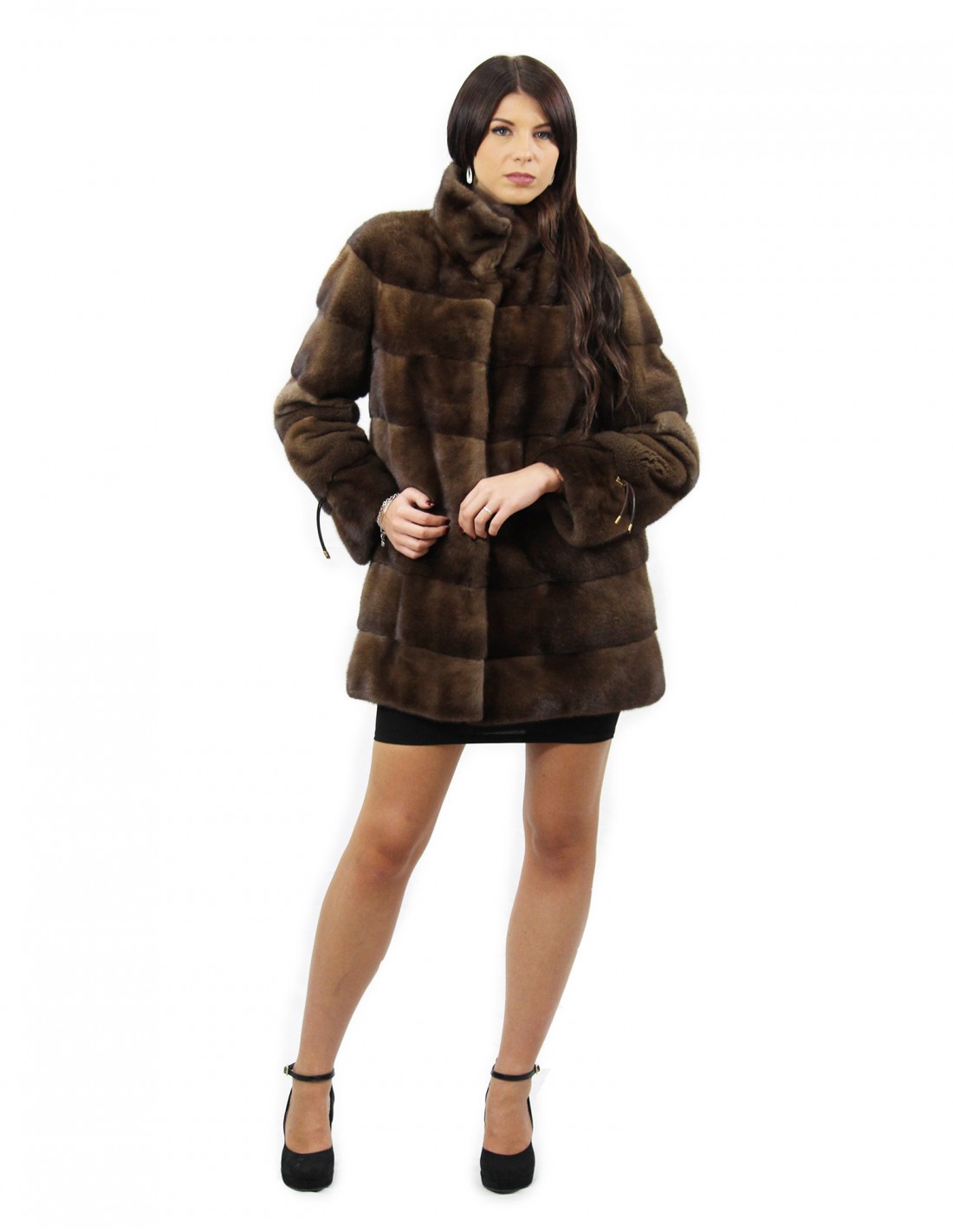 Jacke 80 cm Bechertaschen mahagonifarben Gr. 54 Farbe scanbraun Kordelzug an den Manschetten Kragen – Bild 5