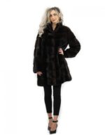 90 cm long mahogany hooded coat, size 44, horizontal mink fur, external pockets - Image 5