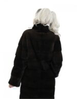90 cm long mahogany hooded coat, size 44, horizontal mink fur, external pockets - Image 6