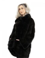 Fur jacket size 48 mahogany horizontal mink fur Italian collar dropped and external pockets - Image 3