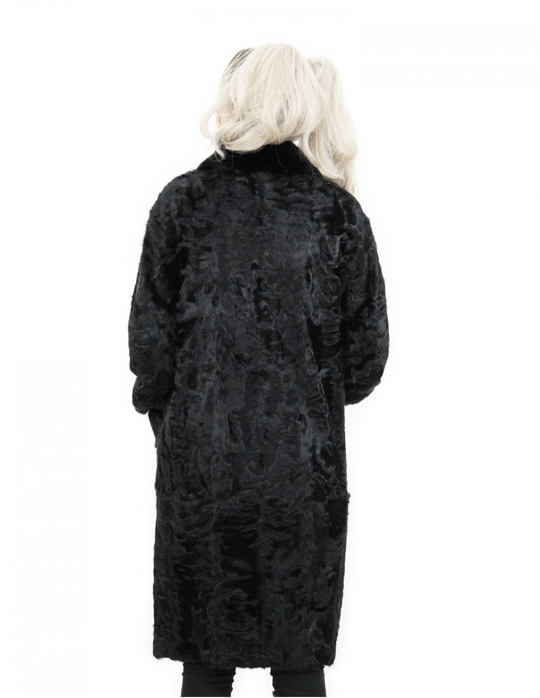 Black cape jacket in Persian fur size 48 with mink fur collar and mug pockets - Image 6