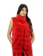2 Gilet pelliccia 44 di visone orizzontale rosso lungo 102 centimetri con tasche laterali collo pistagna