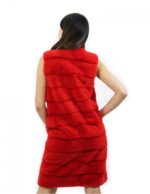 4 Gilet pelliccia 44 di visone orizzontale rosso lungo 102 centimetri con tasche laterali collo pistagna