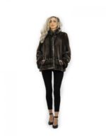 Blulight 48 mink Pelzjacke vollärmelig langärmeliger Pistagna Kragenknopf um den Hals – Bild 5