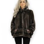 Giacca pelliccia blulight 48 di visone pelle intera manica lunga collo pistagna bottone al collo