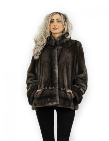 Giacca pelliccia blulight 48 di visone pelle intera manica lunga collo pistagna bottone al collo