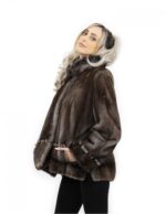 Blulight 48 mink Pelzjacke vollärmelig langärmeliger Pistagna Kragenknopf um den Hals – Bild 3