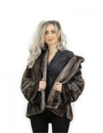 Blulight 48 mink Pelzjacke vollärmelig langärmeliger Pistagna Kragenknopf um den Hals – Bild 7