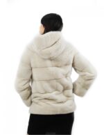 Pearl hooded jacket 70 cm long size 42 horizontal mink fur external pockets - Image 6