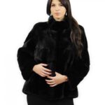 Pelliccia 48 giacca in colore black manica lunga visone orizzontale collo pistagna tasche esterne
