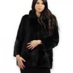 Cappottino in pelliccia di visone mogano taglia 48 orizzontale e pelle intera collo pistagna 48 trasporto