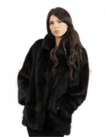 Mahogany mink fur coat size 48 horizontal and full leather pistachio neck 48 transport - Image 3