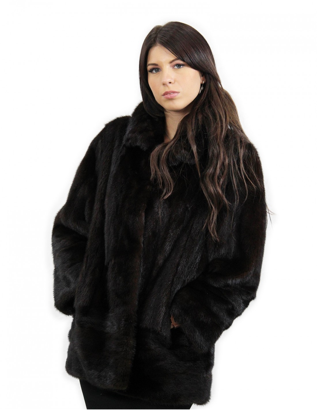 Mahogany mink fur coat size 48 horizontal and full leather pistachio neck 48 transport - Image 3