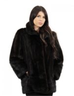 Mahogany mink fur coat size 48 horizontal and full leather pistachio neck 48 transport - Image 4