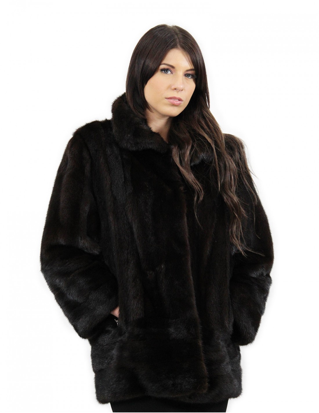 Mahogany mink fur coat size 48 horizontal and full leather pistachio neck 48 transport - Image 4