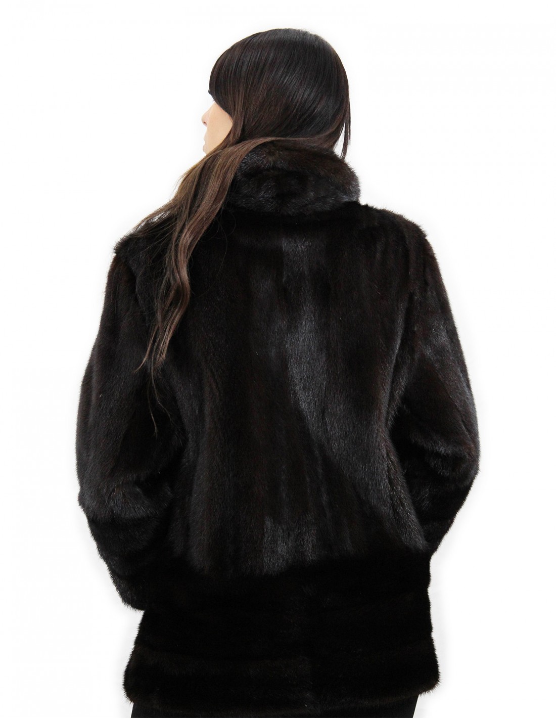Mahogany mink fur coat size 48 horizontal and full leather pistachio neck 48 transport - Image 6