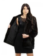 Mahogany mink fur coat size 48 horizontal and full leather pistachio neck 48 transport - Image 7
