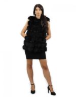 Black sleeveless vest size 44 fox fur vest with hood and outer drawstring pockets at the waist - Image 5
