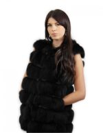 Black sleeveless vest size 44 fox fur vest with hood and outer drawstring pockets at the waist - Image 3