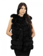 Black sleeveless vest size 44 fox fur vest with hood and outer drawstring pockets at the waist - Image 4
