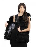 Black sleeveless vest size 44 fox fur vest with hood and outer drawstring pockets at the waist - Image 7