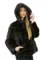 Short jacket mahogany fur mink size 44 hood long sleeve pockets outside pockets - Image 4