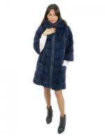 Coat 92 cm long size 44 mink fur blue hood - Image 6