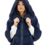 Cappotto lungo ben 92 centimetri taglia 44 blu pelliccia visone con cappuccio