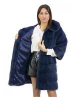 Coat 92 cm long size 44 mink fur blue hood - Image 8