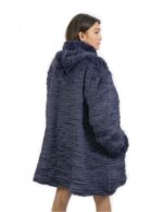 60 Fur Rex reversible coat down side and blue fur side with hood - Image 10