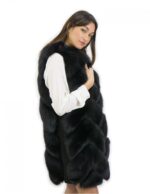 Gilet di pelliccia di volpe nero taglia 48 con pelle scamosciata e chiusura ganci