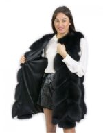 Gilet di pelliccia di volpe nero taglia 48 con pelle scamosciata e chiusura ganci