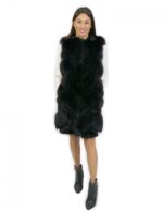 Schwarze Fuchsfellweste Größe 52 mit Veloursleder und Hakenverschluss – Bild 5