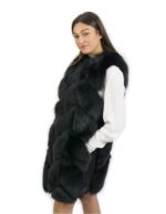 Schwarze Fuchsfellweste Größe 52 mit Veloursleder und Hakenverschluss – Bild 4