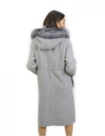 Gray wool cashmere jacket size 46 with fox bordered hood and zip closure - Image 7