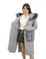 Gray wool cashmere jacket size 46 with fox bordered hood and zip closure - Image 8