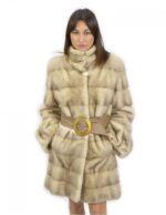 Cappotto luppon sun braschi 44 beige lungo 90 cm con bottoni collo coreana e cintura