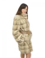 Пальто luppon sun braschi 44 бежевый 90 см длиной с пуговицами корейский воротник и пояс — изображение 3