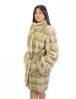 Пальто luppon sun braschi 44 бежевый 90 см длиной с пуговицами корейский воротник и пояс — изображение 4